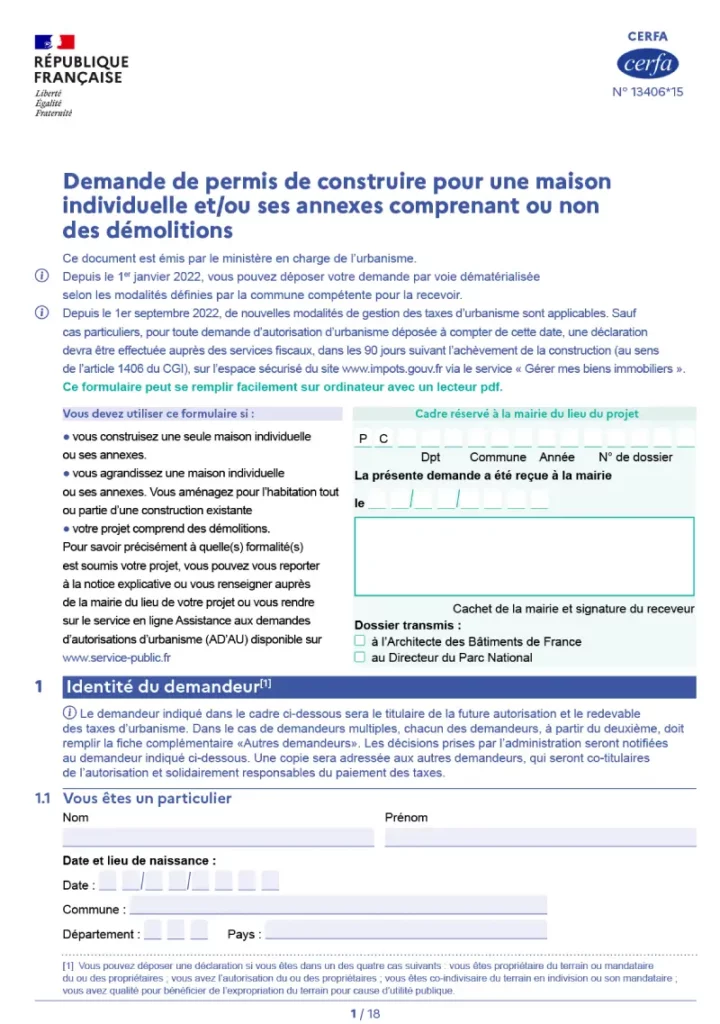 Formulaire CERFA permis de construire