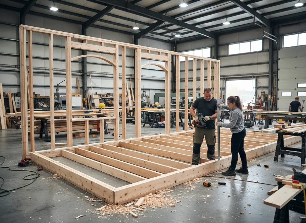 Fabrication en atelier des murs ossature bois